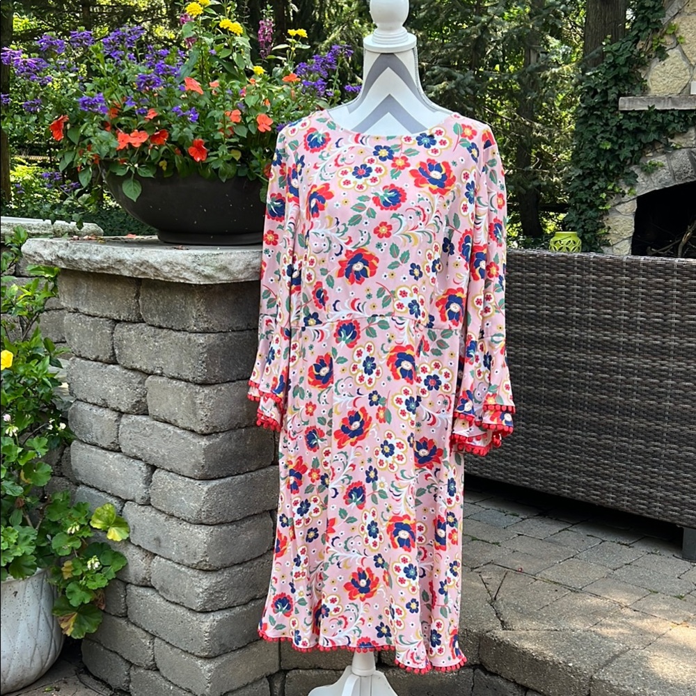 Boden Multicolor Floral Long Sleeve Dress with trim